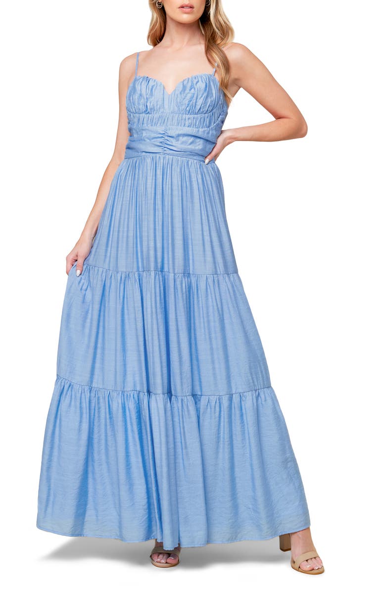 FLYING TOMATO Sweetheart Smocked Maxi Dress, Main, color, Light Blue