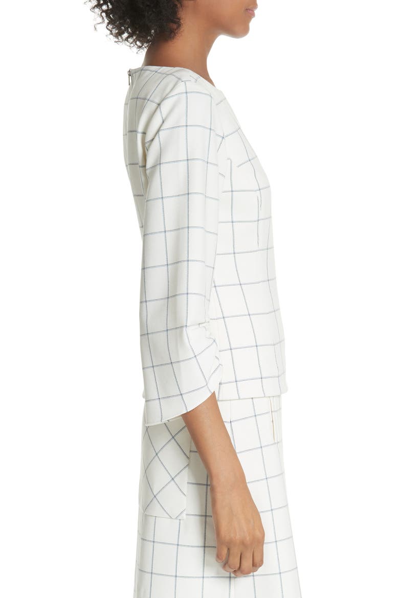 Windowpane Plaid Ruched Cuff Top, Alternate, color, IVORY MULTI