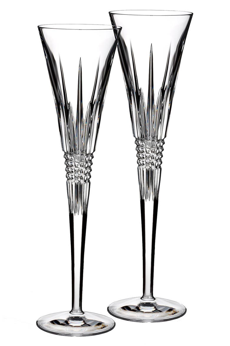 'Lismore Diamond' Lead Crystal Champagne Flutes, Alternate, color, CLEAR