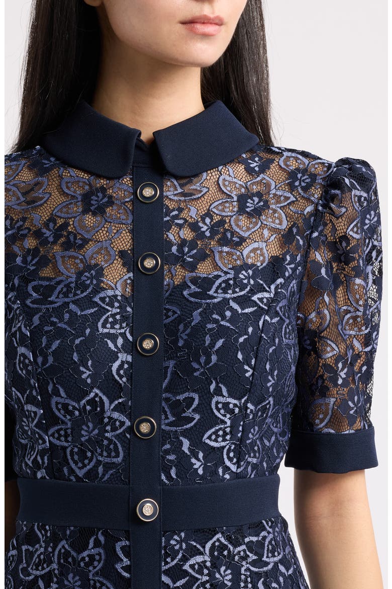 Lace & Crepe Shirtdress, Alternate, color, NAVY