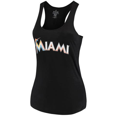 Women's Soft as a Grape Black Miami Marlins Plus Size Swing for the Fences Racerback Tank Top