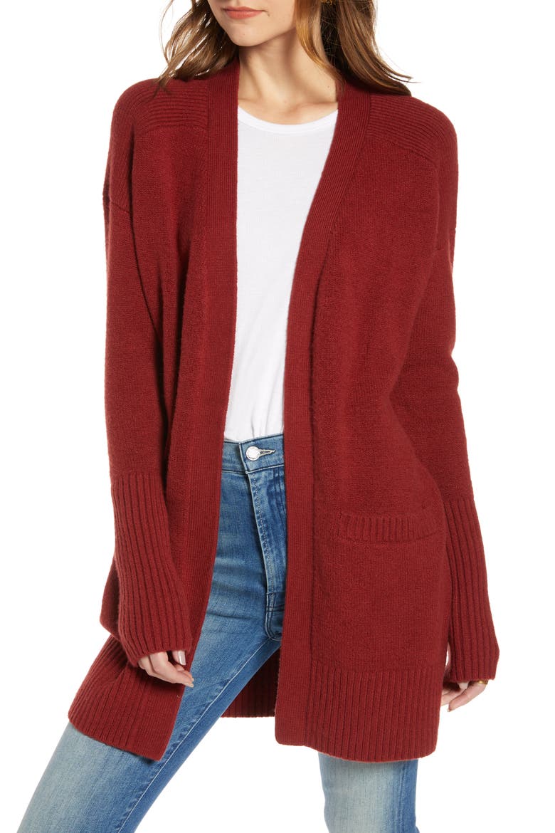 Throw-On Cotton & Wool Blend Cardigan, Main, color, RED SYRAH