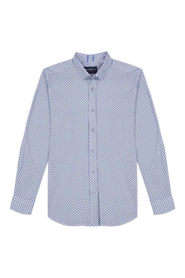 Conall Tailored Fit Foulard Print Cotton Knit Button-Up Shirt, Alternate, color, BLUE