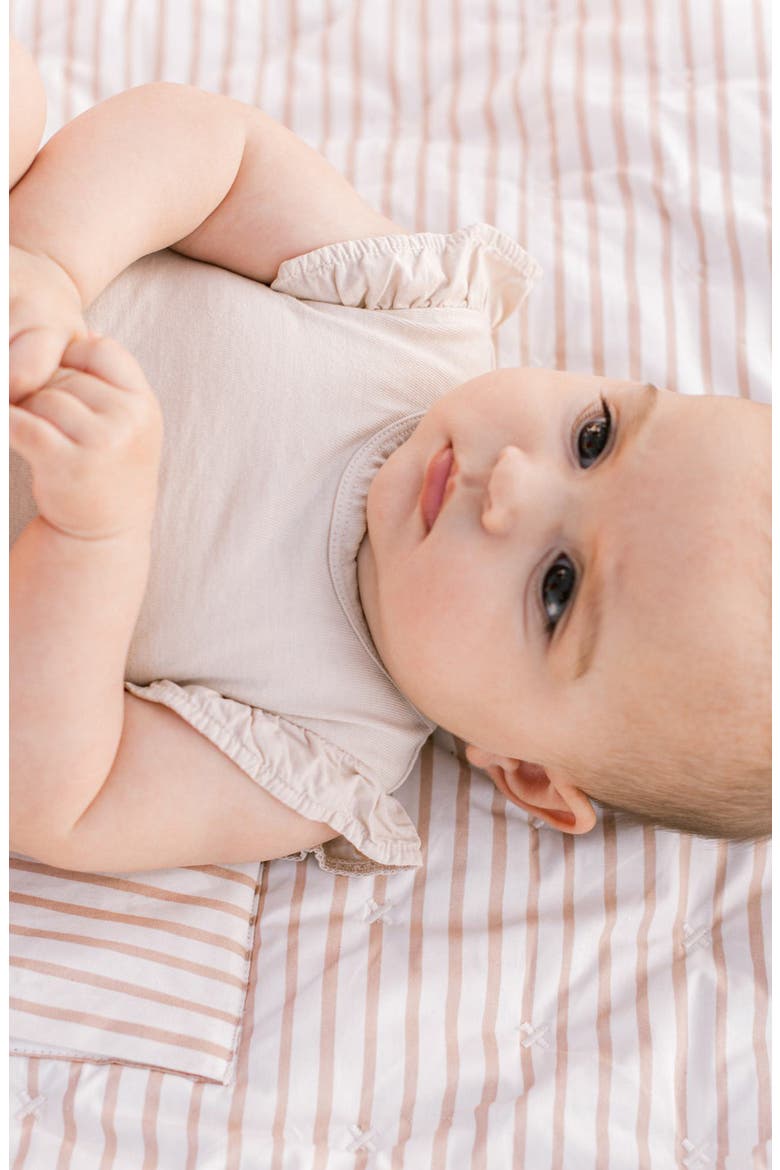 Garment Dyed Flutter Sleeve Organic Cotton Bodysuit, Alternate, color, SAND