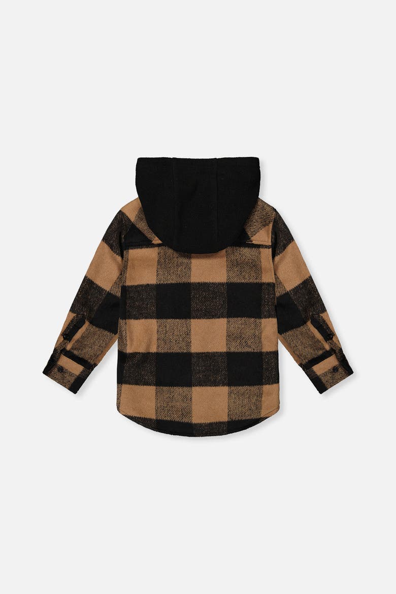 Flannel Fleece Hood Chest Pocket Shirt, Alternate, color, Brown and Black Plaid