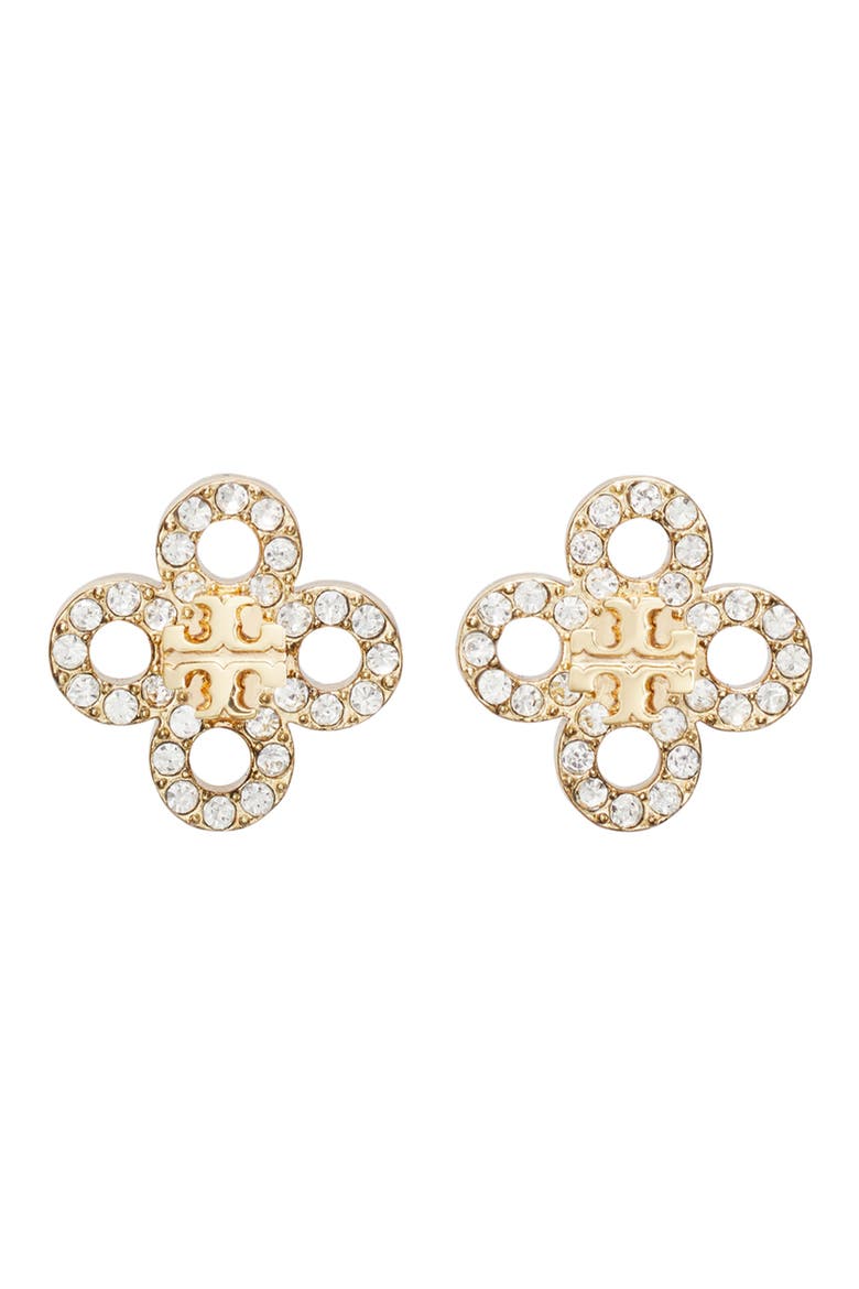 Forget Me Not Clover Stud Earrings, Main, color, TORY GOLD / CRYSTAL