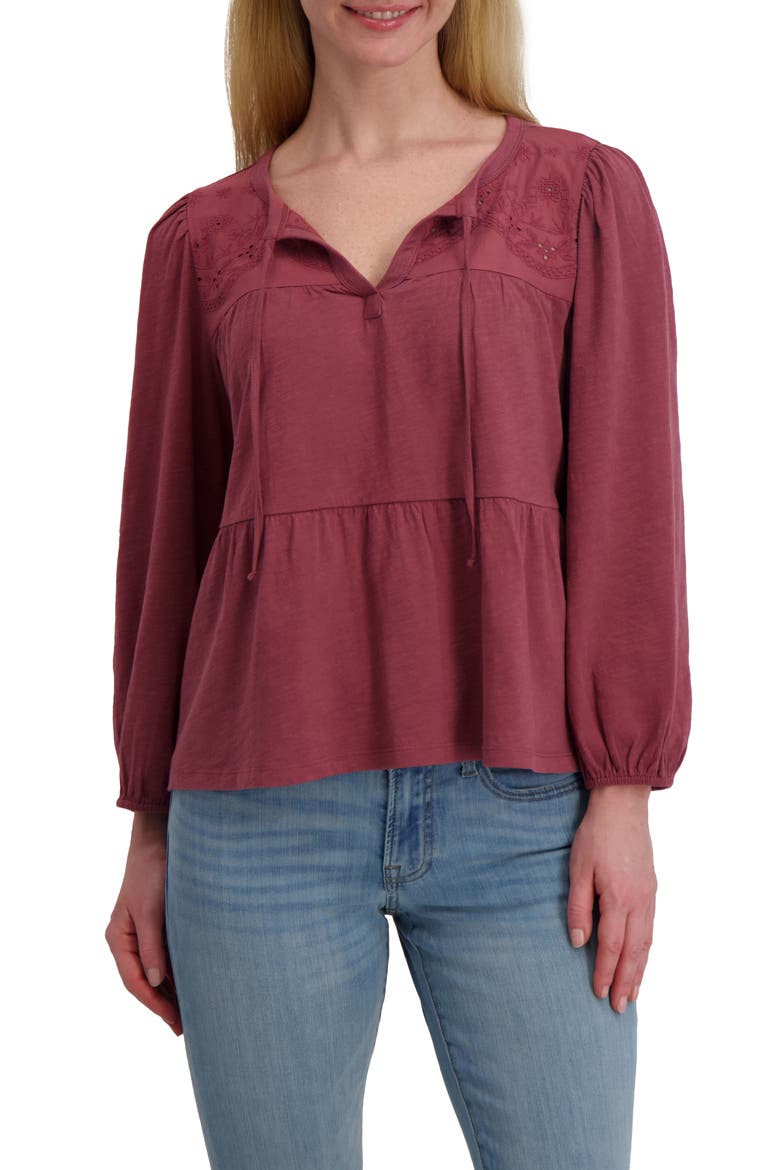 Long Sleeve Cotton Babydoll Top, Main, color, WILD GINGER