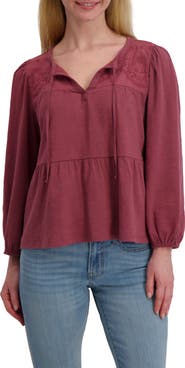 Lucky Brand Long Sleeve Cotton Babydoll Top