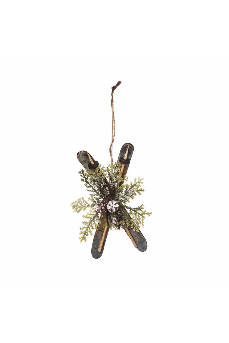 Country Skis Christmas Tree Ornament, Main, color, Brown