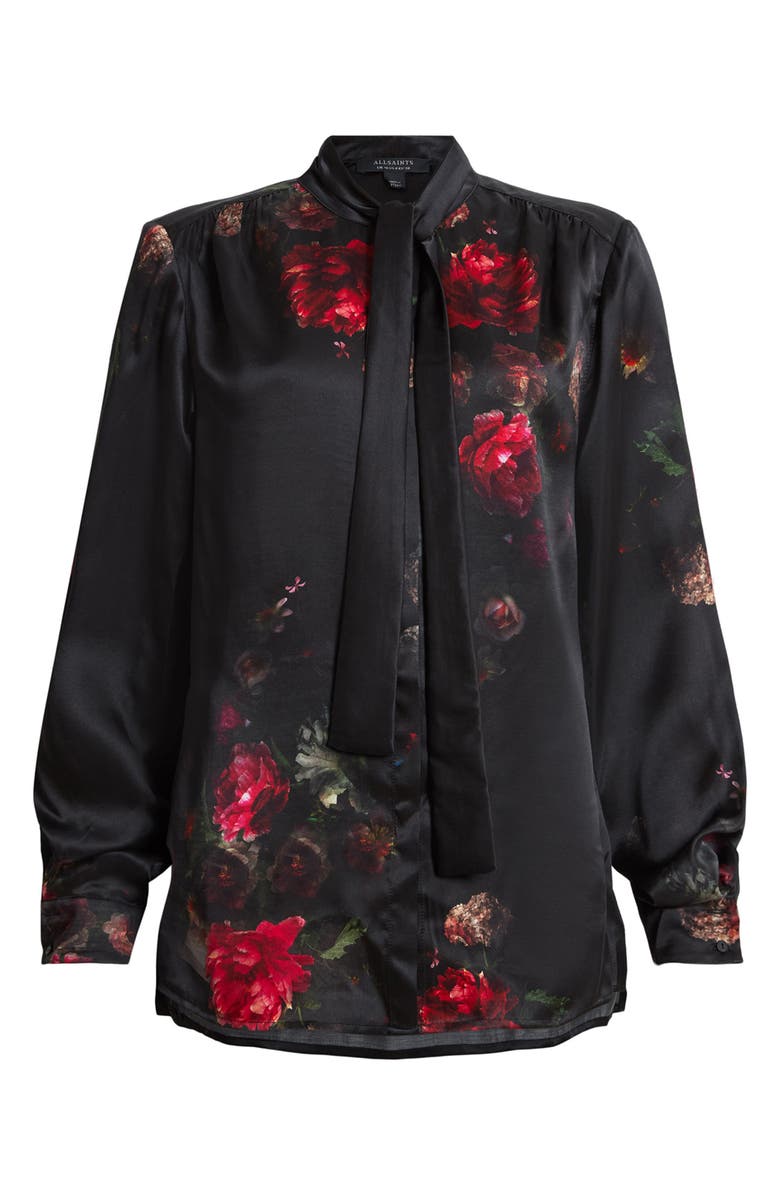 AllSaints Toni Floral Print Tie Neck Shirt, Alternate, color, 