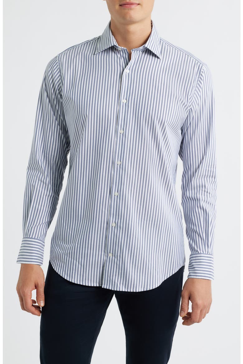 Cannon Crown Lite Stripe Performance Twill Button-Up Shirt, Main, color, NAVY
