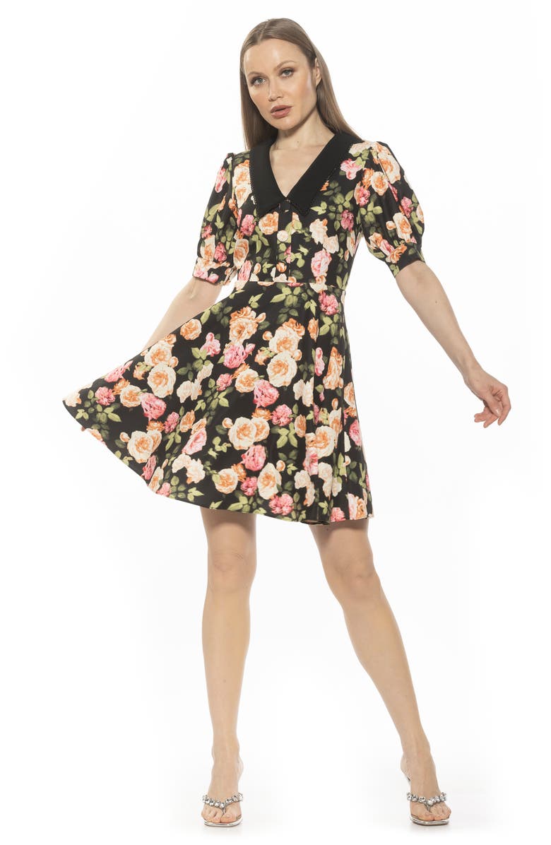 Alexia Admor Carys Puff Sleeve Fit & Flare Dress, Alternate, color, Black Floral