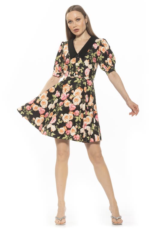 Alexia Admor Carys Puff Sleeve Fit & Flare Dress In Black Floral