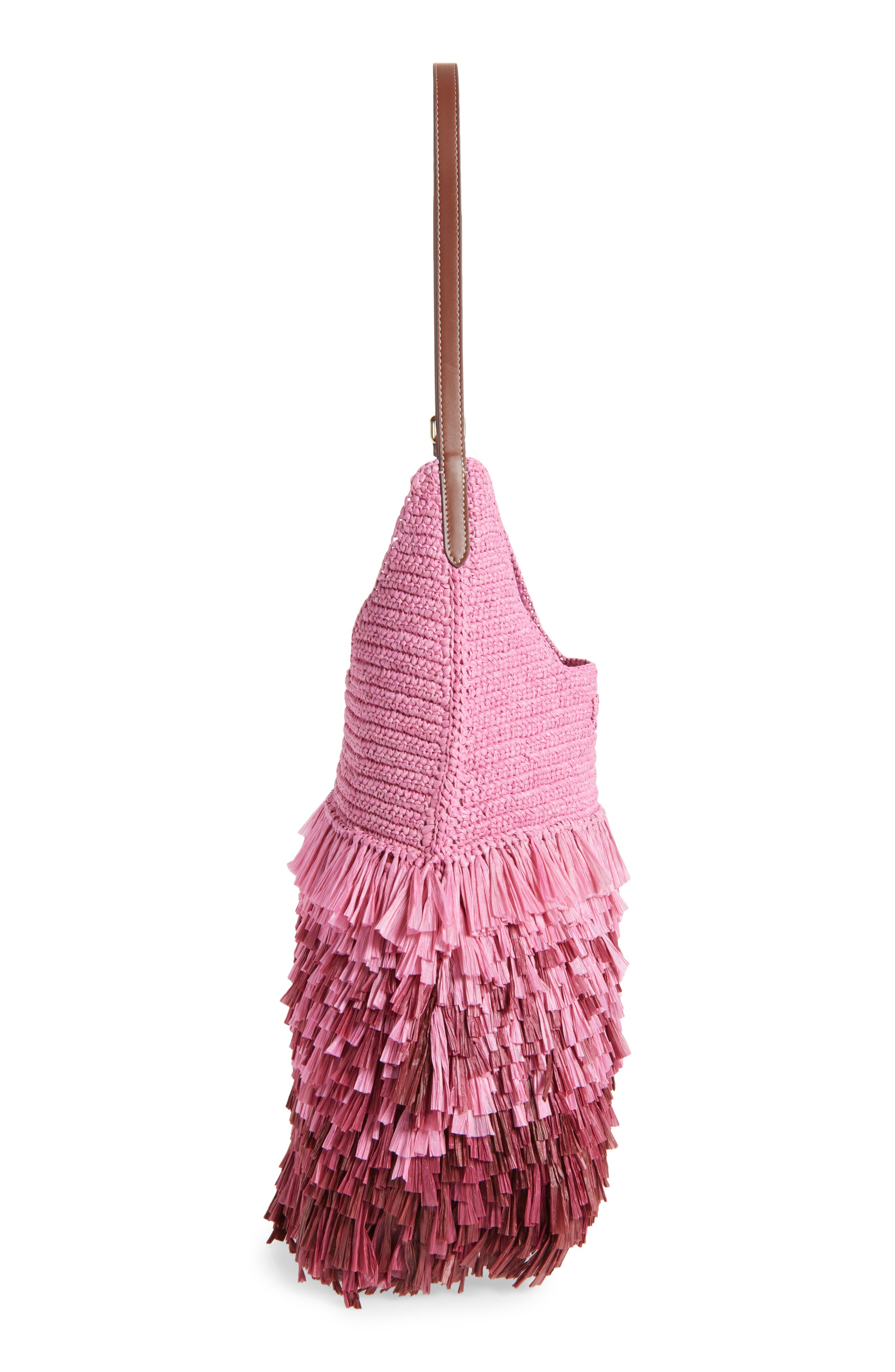 Anya Hindmarch Dégradé Shag Raffia Hobo Bag, Alternate, color, Bubblegum