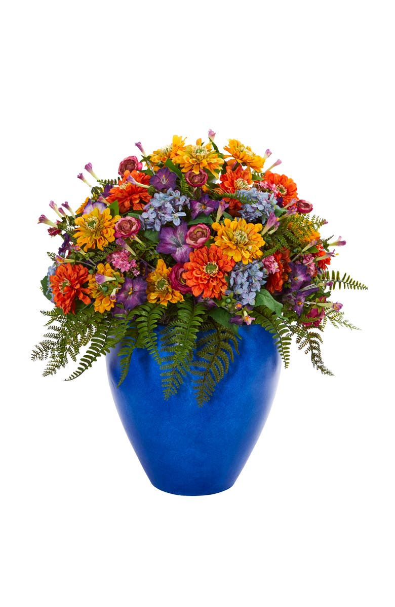 NEARLY NATURAL Giant Mixed Floral Artificial Arrangement in Blue Vase, Main, color, Multicolor