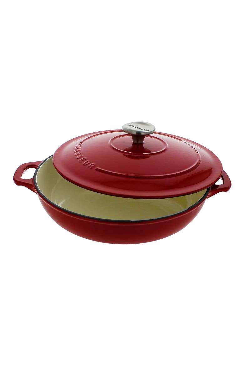 1.8-quart Red French Enameled Cast Iron Braiser With Lid, Alternate, color, RED