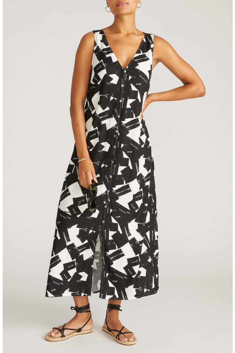 Islet Linen Blend Maxi Dress, Main, color, IPANEMA PRINT IN BLACK