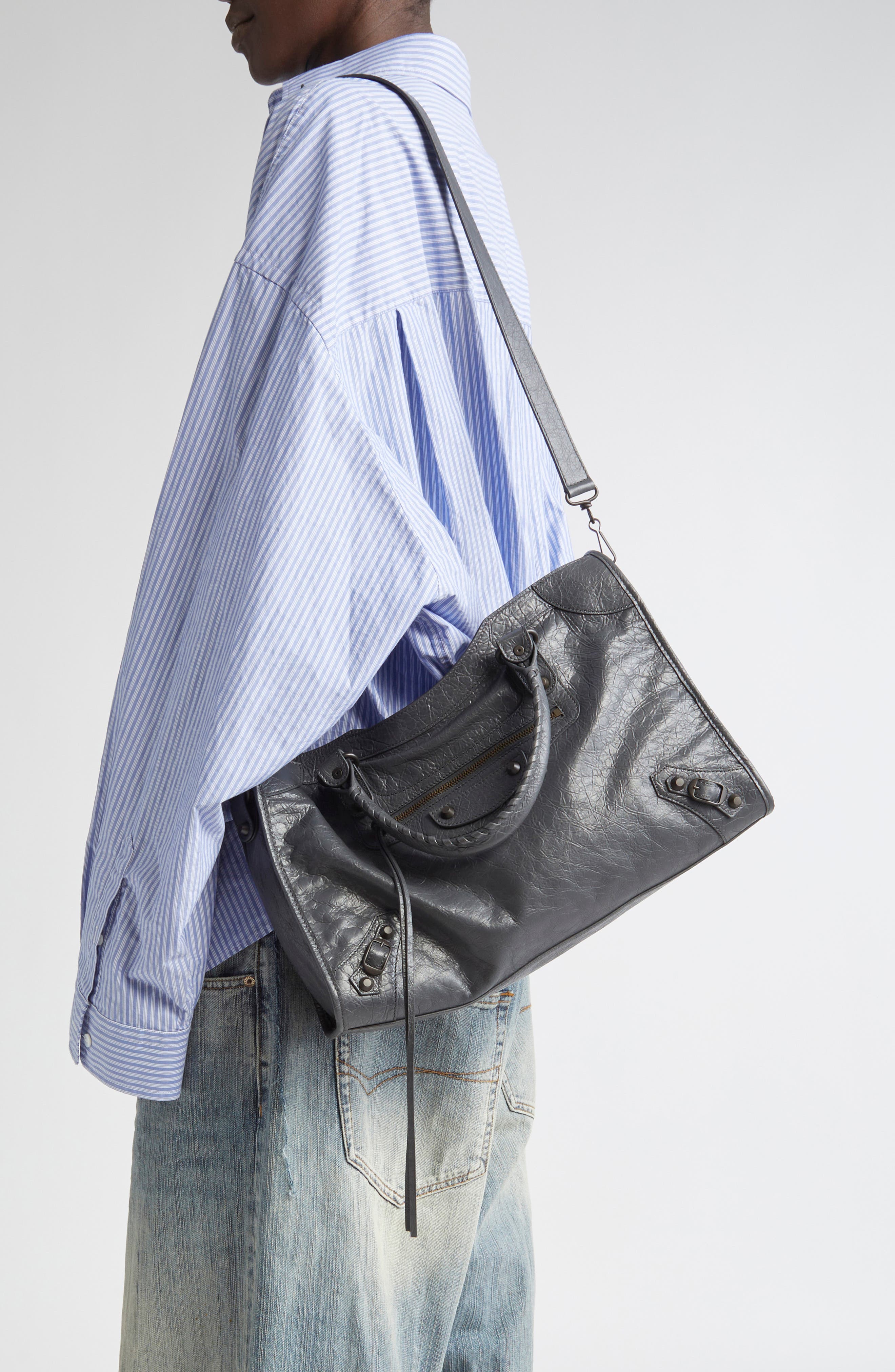 Balenciaga Medium Le City Leather Satchel, Alternate, color, 1251 Volcanic Rock