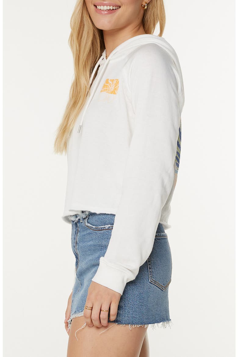 We Arrived Crop Fleece Graphic Hoodie, Alternate, color, SNOW WHITE SEA GLASS