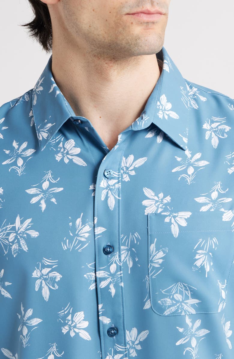TravisMathew Seamate Floral Short Sleeve Button-Up Shirt, Alternate, color, Captains Blue
