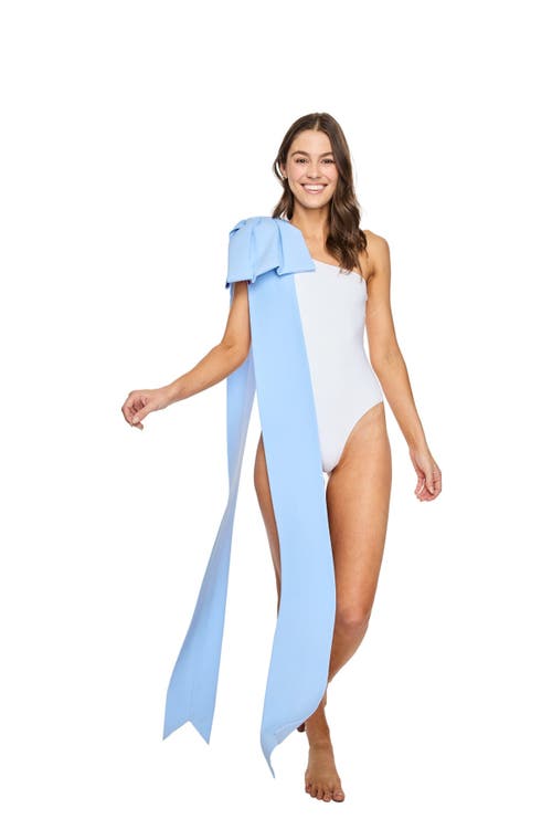 Tabacaru Milly White One-piece Swimsuit In White With Blue Bow
