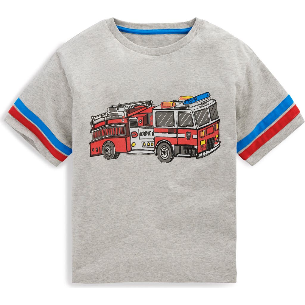 Mini Boden Kids' Firetruck Graphic T-shirt In Grey Marl Firetruck