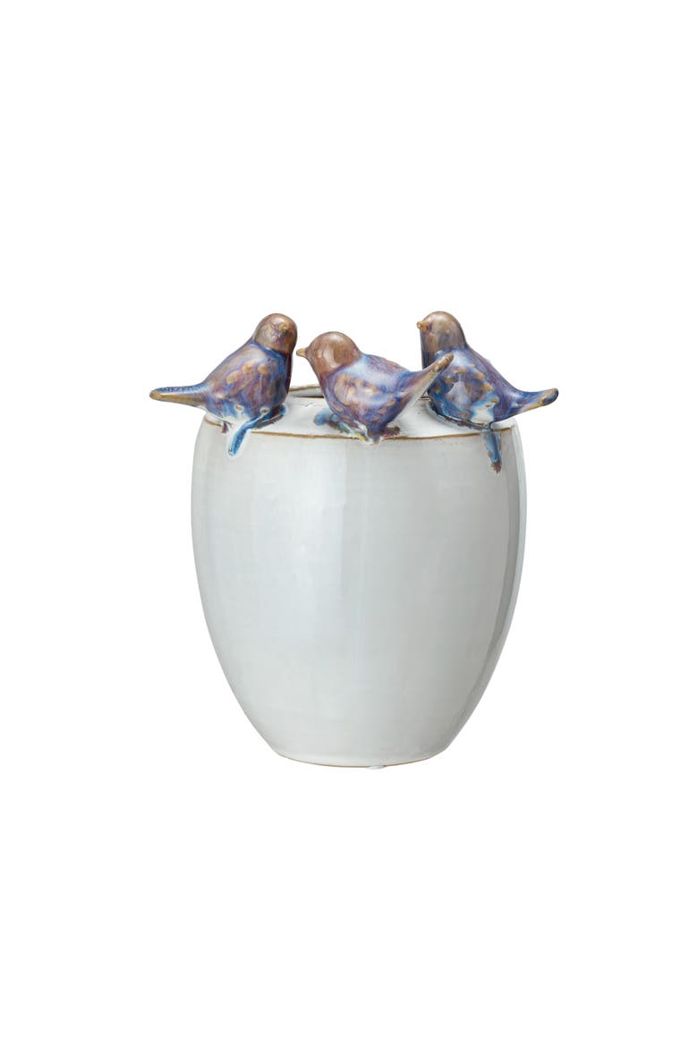 3D Birds Stoneware Planter/Vase, Main, color, White