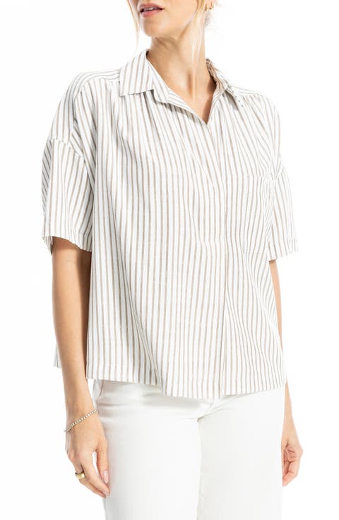 Split Neck Collar Short Sleeve Top