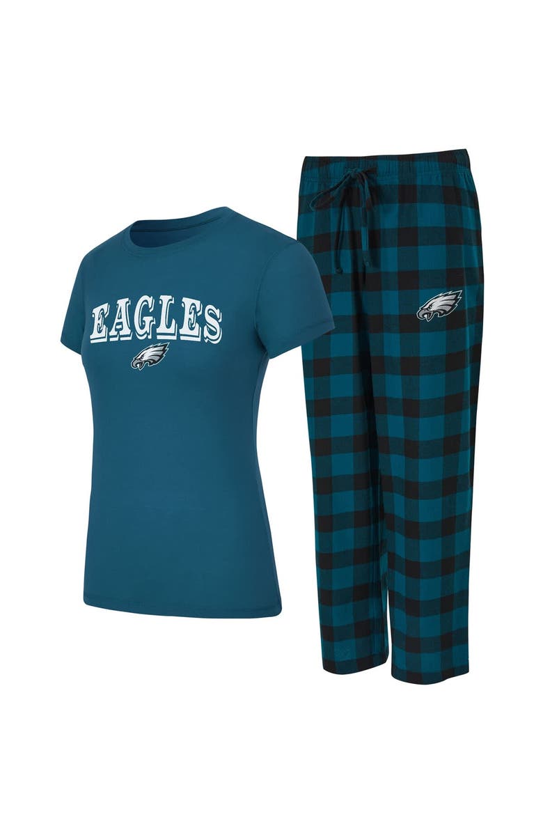 CONCEPTS SPORT Women's Concepts Sport  Green/Black Philadelphia Eagles Avondale T-Shirt & Pants Flannel PJ Set, Main, color, Green