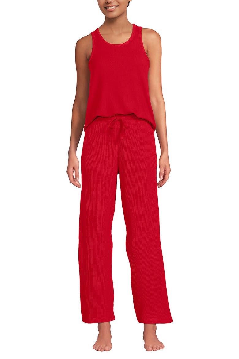 Brushed Cozy Waffle Jersey 3 Piece Pajama Set - Tank Top Pant and Robe, Alternate, color, Compass Red