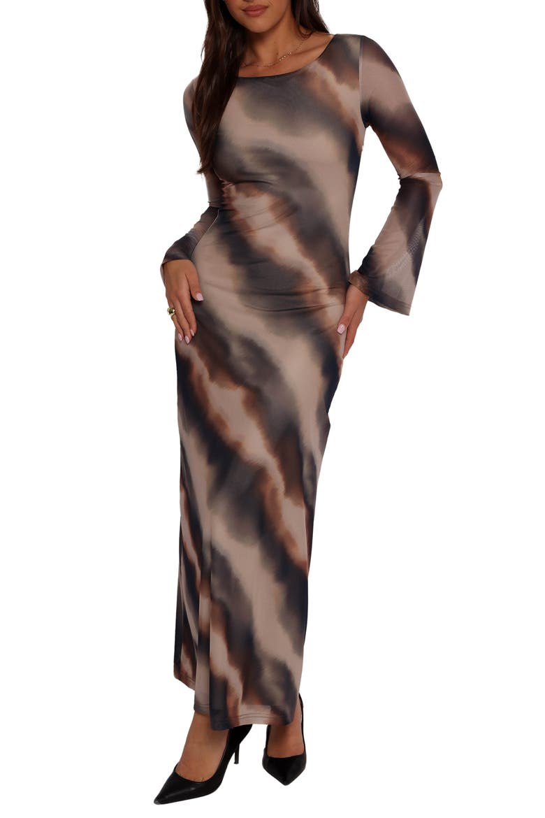 Pandora Long Sleeve Mesh Maxi Dress, Main, color, OMBRE STRIPE