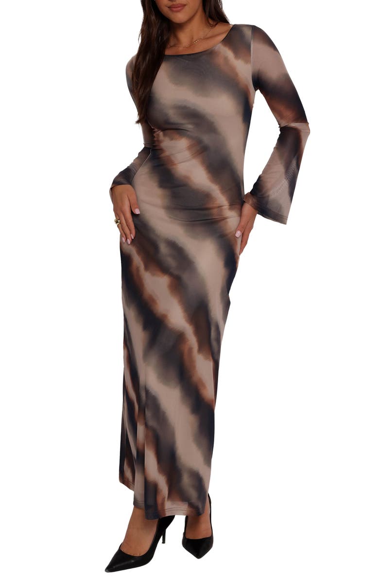 Petal & Pup Pandora Long Sleeve Mesh Maxi Dress, Main, color, Ombre Stripe