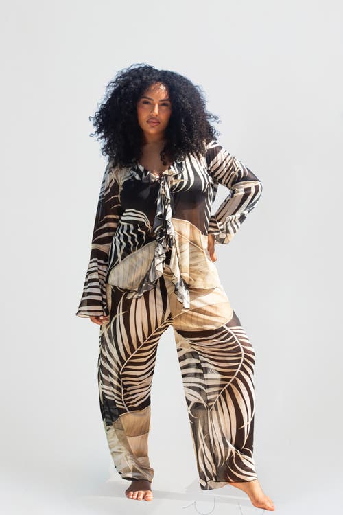 Fashion-szn Curve Print Wide Leg Resort Pants In Neutral