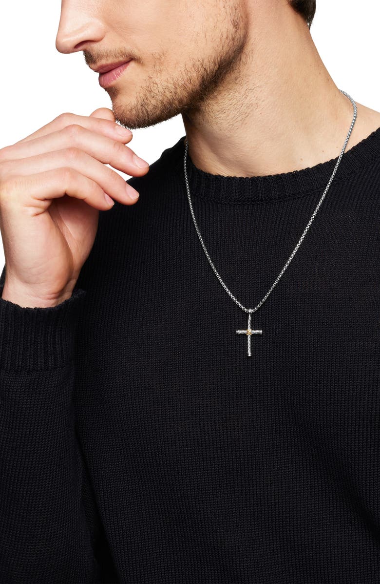 David Yurman Cable Cross Enhancer with 18K Gold, Alternate, color, Silver