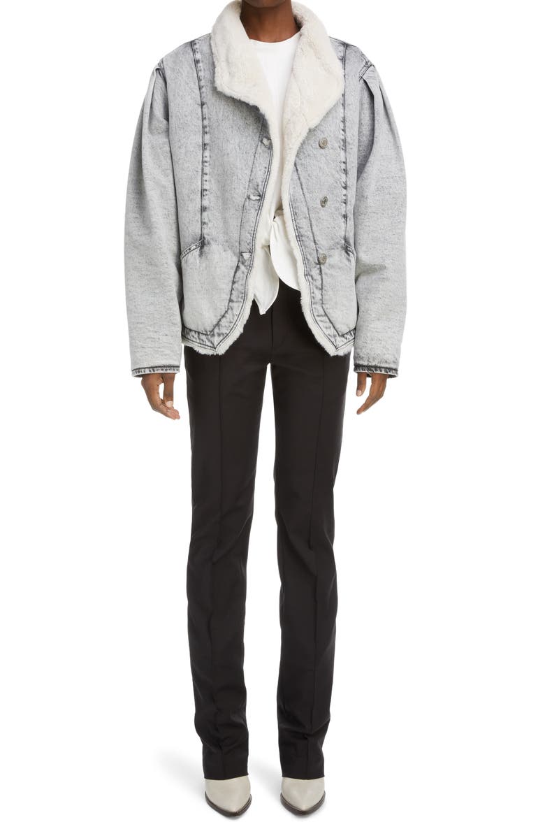 Isabel Marant Dipauline Oversize Faux Shearling Denim Jacket, Alternate, color, 