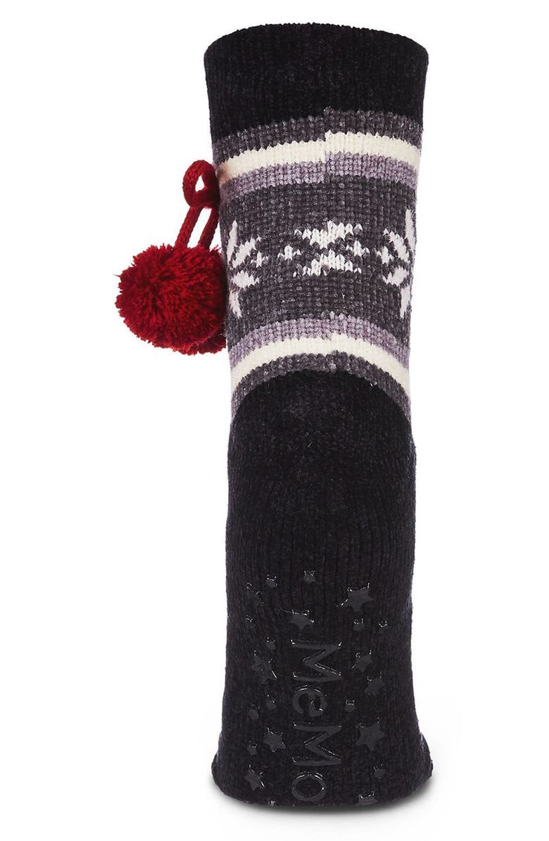 MeMoi Snowflake Pompom Fleece Lined Slipper Socks, Alternate, color, Black