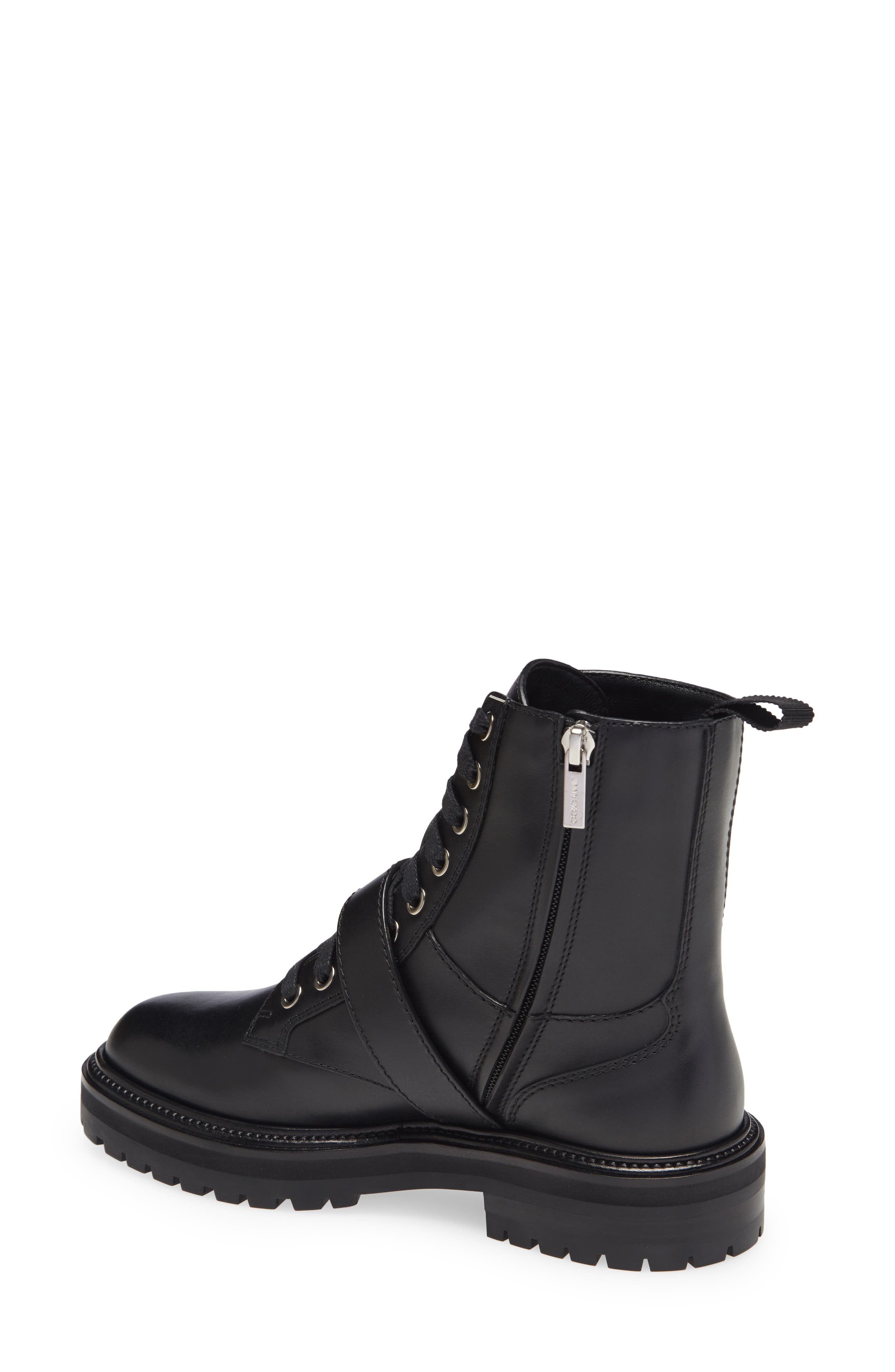 Jimmy Choo Cora Crystal Buckle Combat Boot, Alternate, color, 