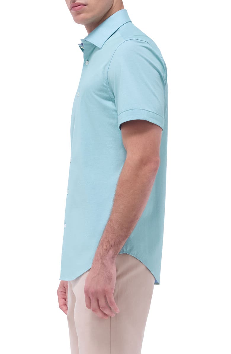 Bugatchi Myron OoohCotton<sup>®</sup> Solid Short Sleeve Button-Up Shirt, Alternate, color, Menthol