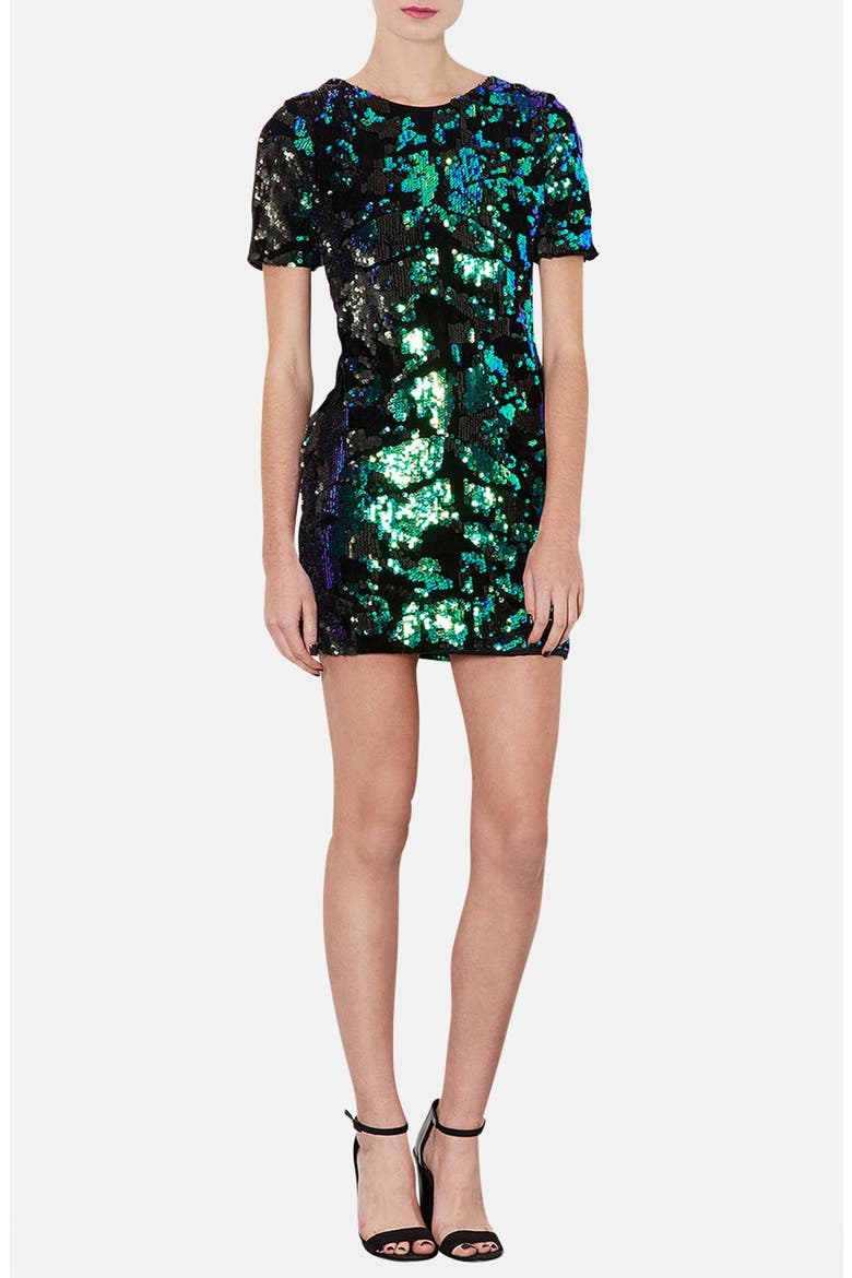 Sequin Velvet Shift Dress, Main, color, GREEN MULTI