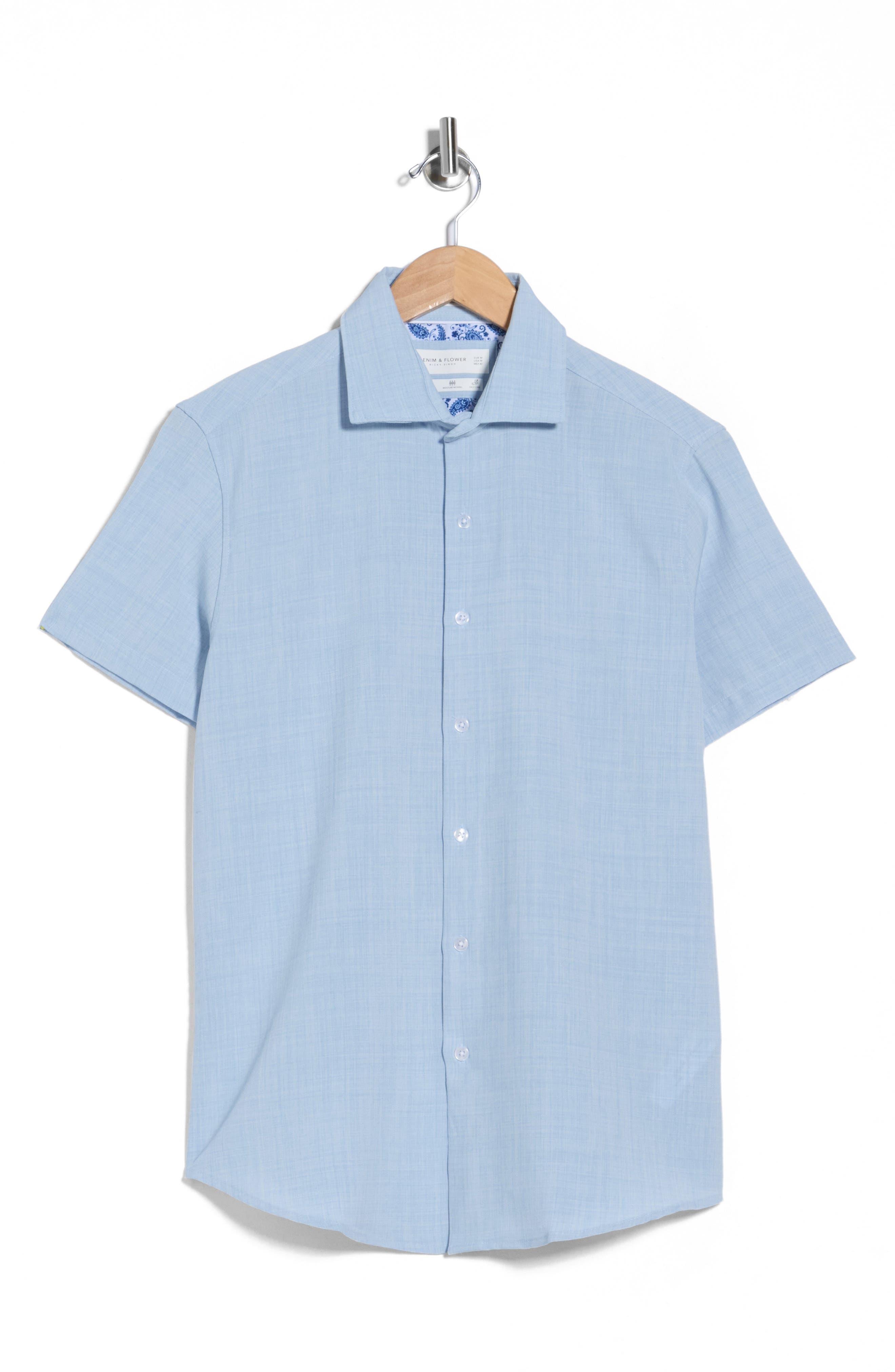 DENIM AND FLOWER Mélange Short Sleeve Tech Button-Up Shirt