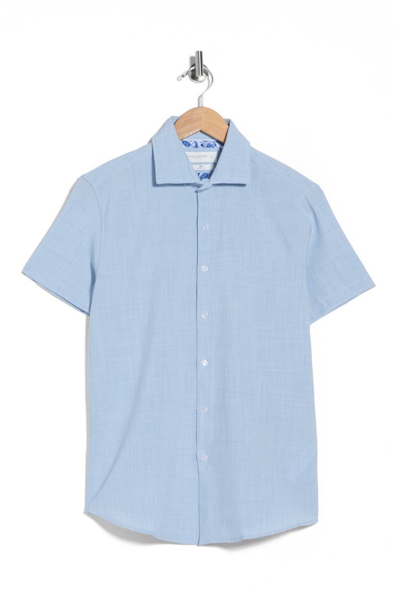 Mélange Short Sleeve Tech Button-Up Shirt, Alternate, color, LIGHT BLUE