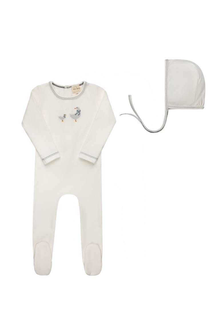 Cross Stitch Duckling Collection - Footie + Bonnet, Main, color, Ivory/Blue