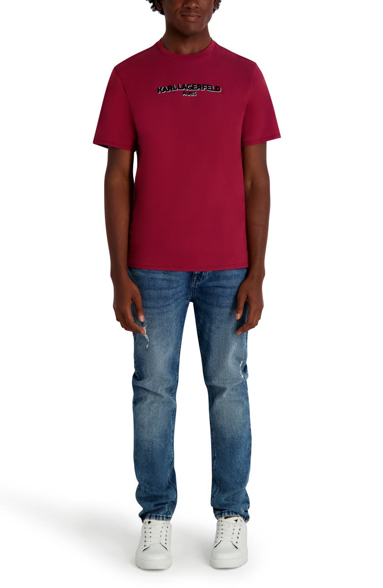 KARL LAGERFELD PARIS Flock Logo Graphic T-Shirt, Alternate, color, Cabernet