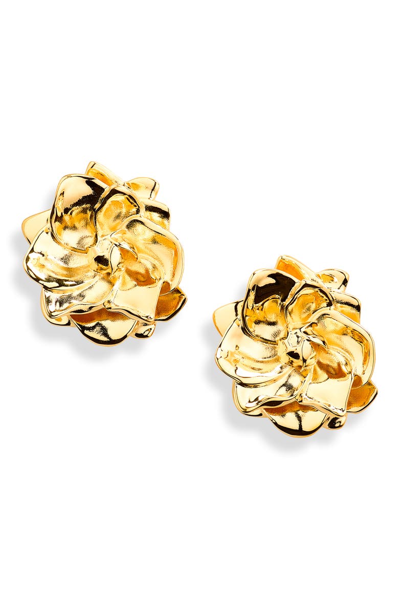 Small Gardenia Stud Earrings, Main, color, GOLD
