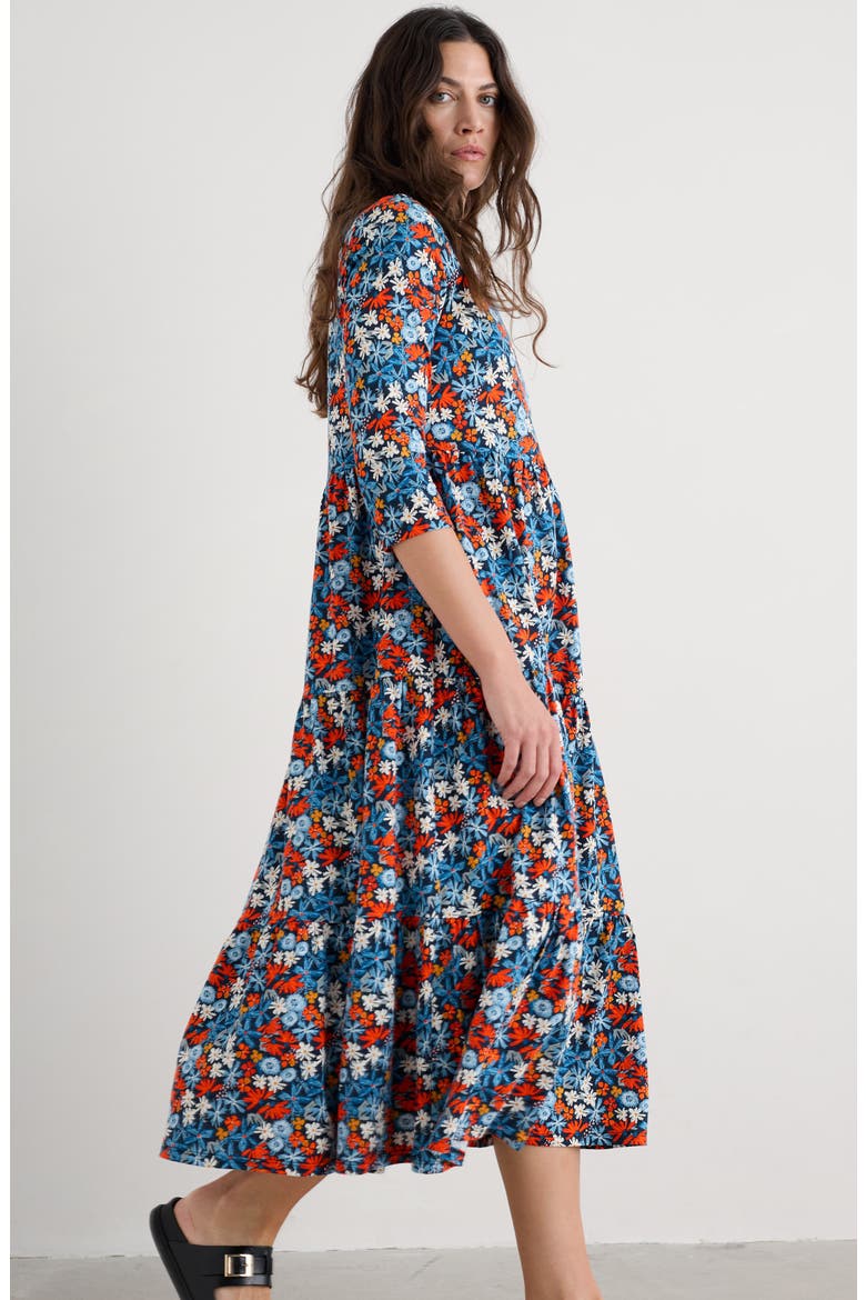Tiered Organic Cotton Midi Dress, Alternate, color, PASTEL GARDEN MARITIME