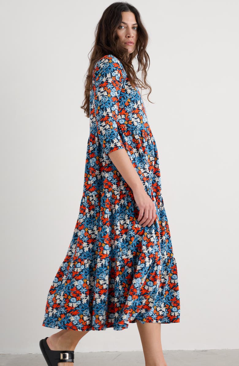 Seasalt Cornwall Tiered Organic Cotton Midi Dress, Alternate, color, Pastel Garden Maritime