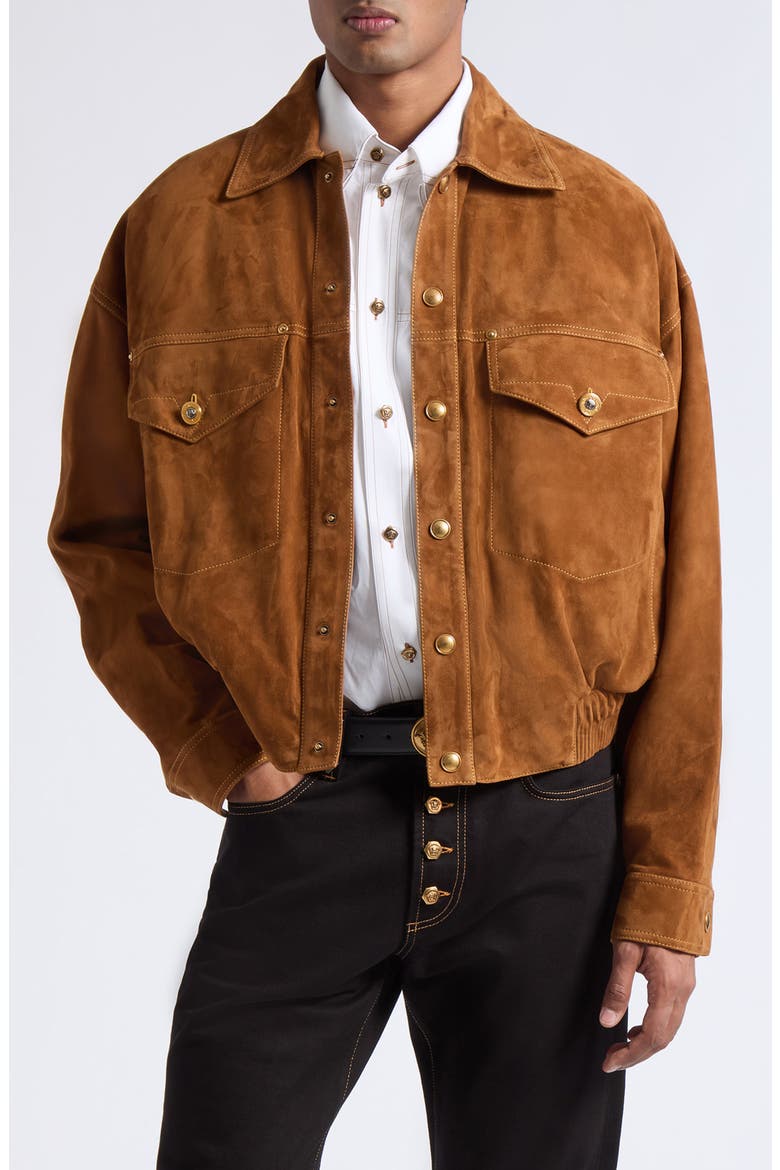 Suede Blouson Leather Jacket, Main, color, BROWN