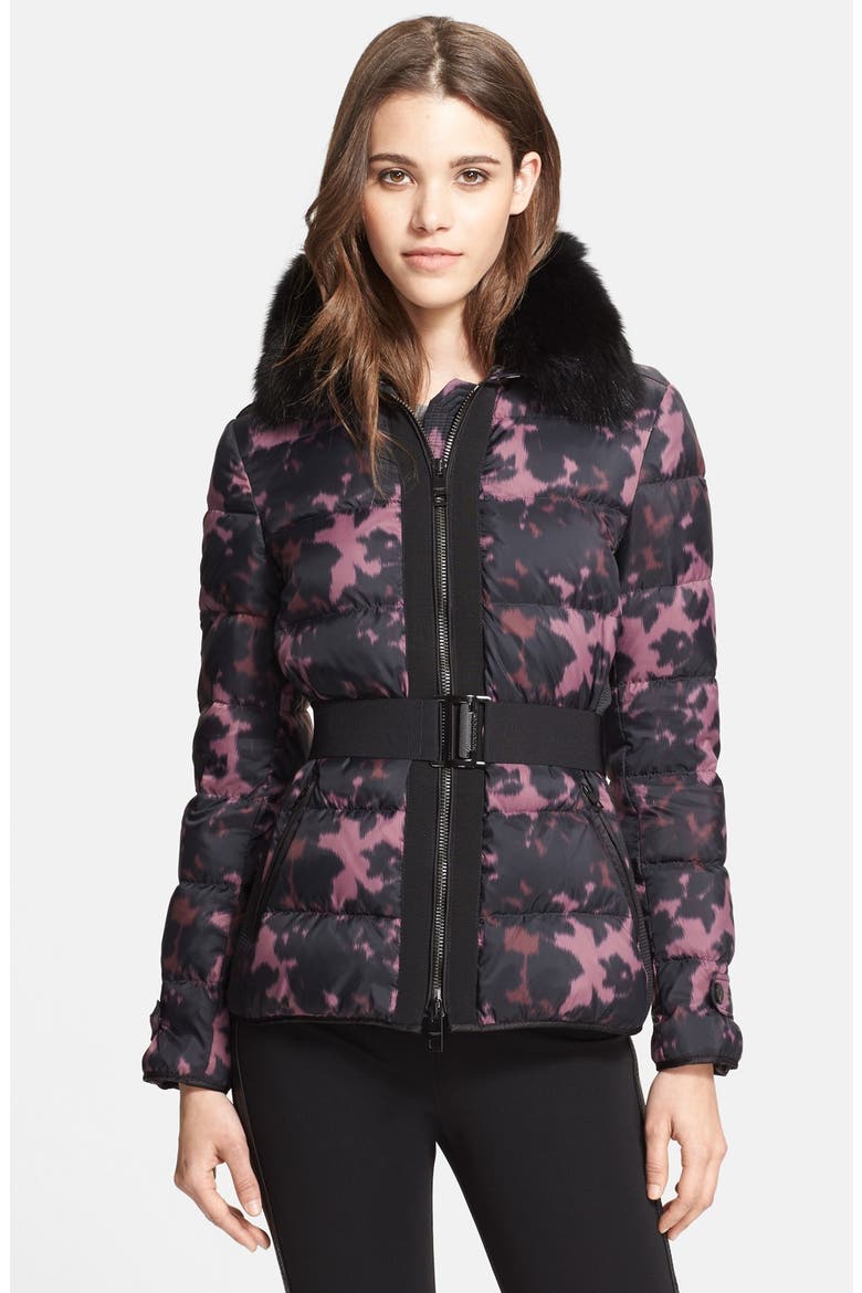 'Redbury' Print Down Jacket with Removable Genuine Fox Fur Collar, Alternate, color, DUSKY MAUVE