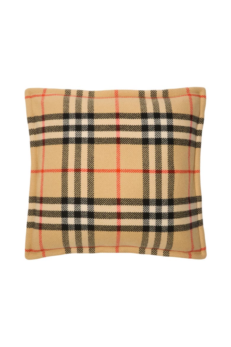 Check Wool Cashmere Cushion, Main, color, Sand beige
