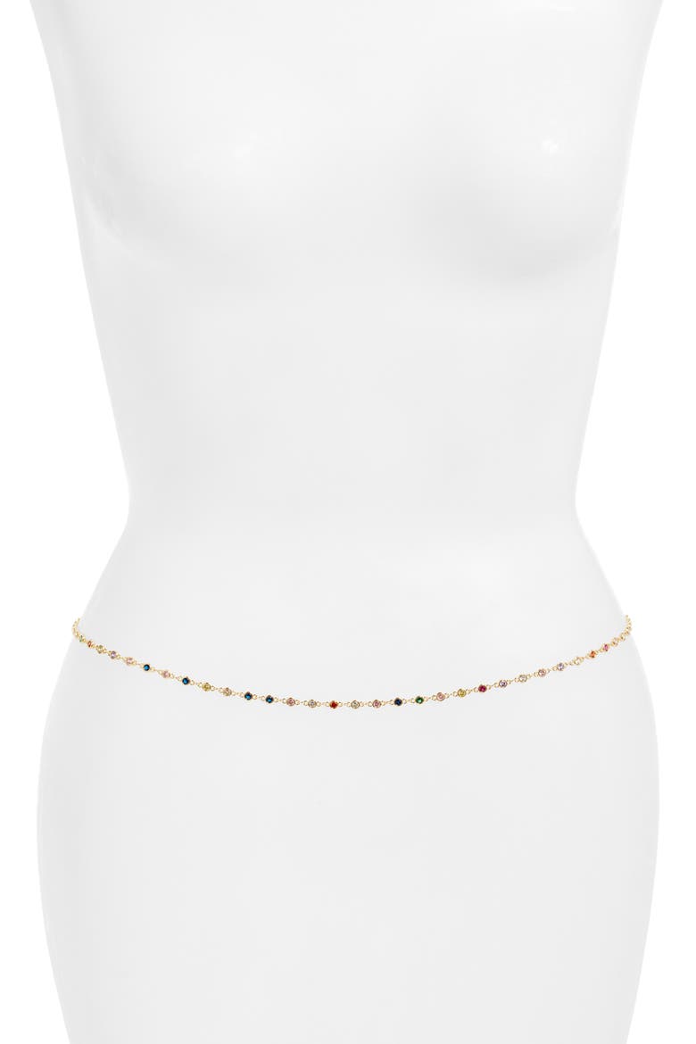Rainbow Crystal Station Belly Chain, Main, color, MULTI/ GOLD